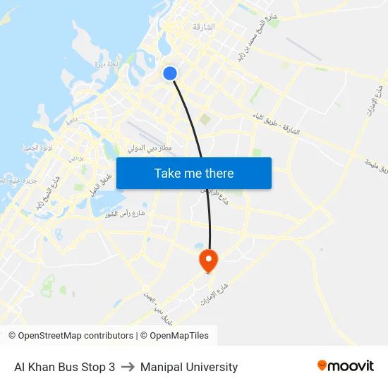 Al Khan Bus Stop 3 to Manipal University map