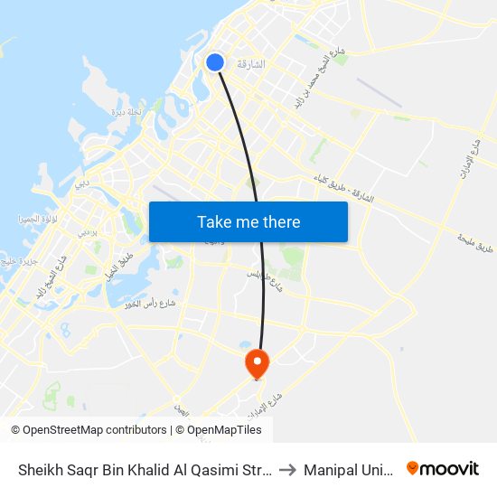 Sheikh Saqr Bin Khalid Al Qasimi Street Bus Stop to Manipal University map