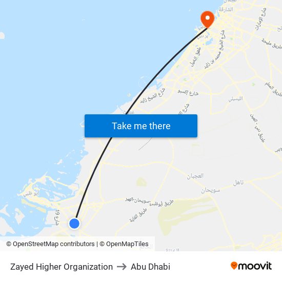 Zayed Higher Organization to Abu Dhabi map