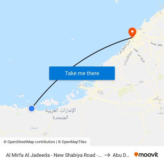 Al Mirfa Al Jadeeda - New Shabiya Road -  Shabiya 3 to Abu Dhabi map