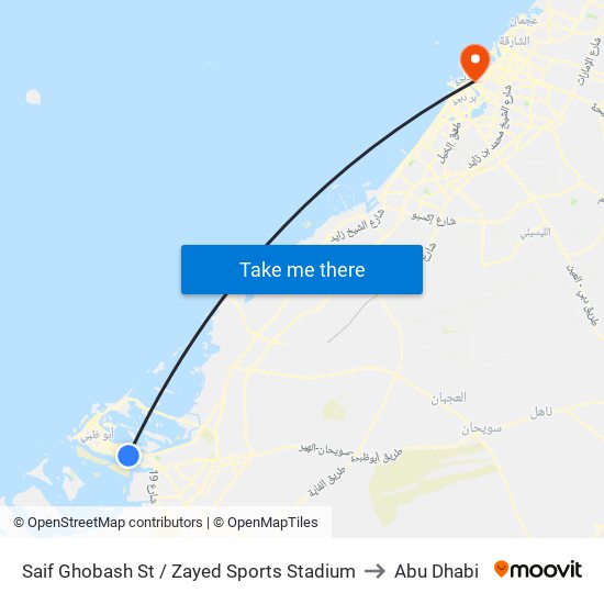 Saif Ghobash St / Zayed Sports Stadium to Abu Dhabi map