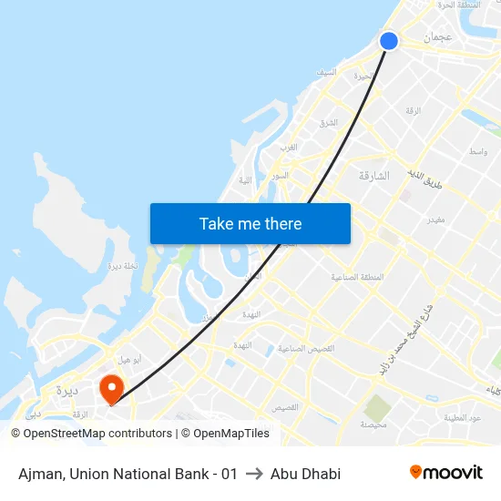 Ajman, Union National Bank - 01 to Abu Dhabi map