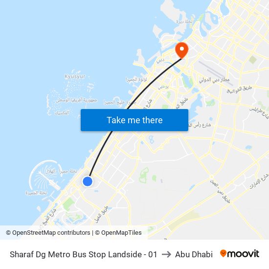 Sharaf Dg Metro Bus Stop Landside - 01 to Abu Dhabi map