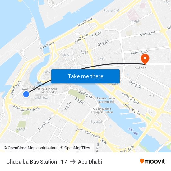 Ghubaiba Bus Station - 17 to Abu Dhabi map