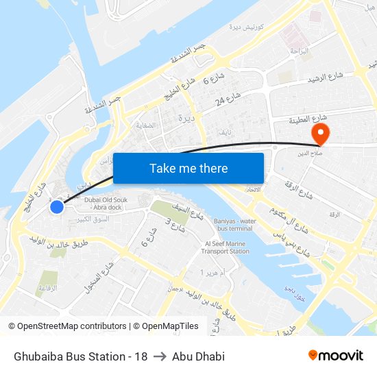 Ghubaiba Bus Station - 18 to Abu Dhabi map