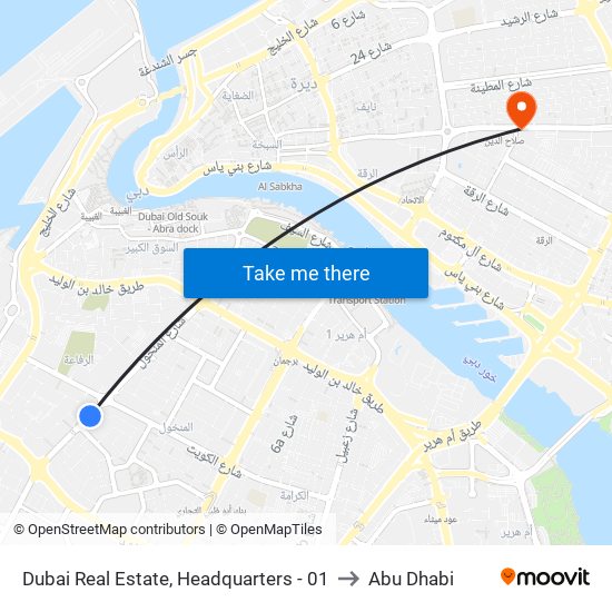 Dubai Real Estate, Headquarters - 01 to Abu Dhabi map