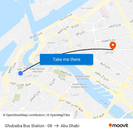 Ghubaiba Bus Station - 08 to Abu Dhabi map