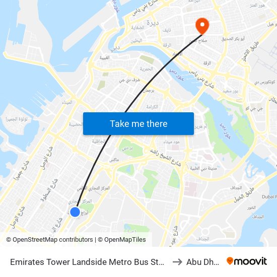 Emirates Tower Landside Metro Bus Stop - 1 to Abu Dhabi map