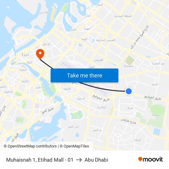 Muhaisnah 1, Etihad Mall - 01 to Abu Dhabi map