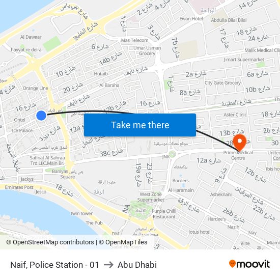 Naif, Police Station - 01 to Abu Dhabi map