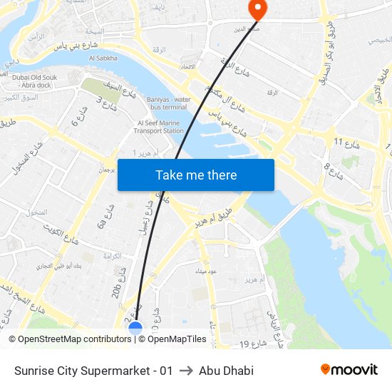 Sunrise City Supermarket - 01 to Abu Dhabi map