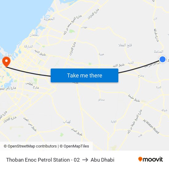 Thoban Enoc Petrol Station - 02 to Abu Dhabi map