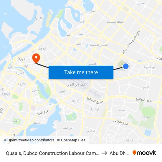 Qusais, Dubco Construction Labour Camp - 01 to Abu Dhabi map