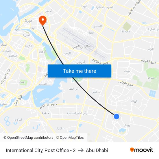 International City, Post Office - 2 to Abu Dhabi map