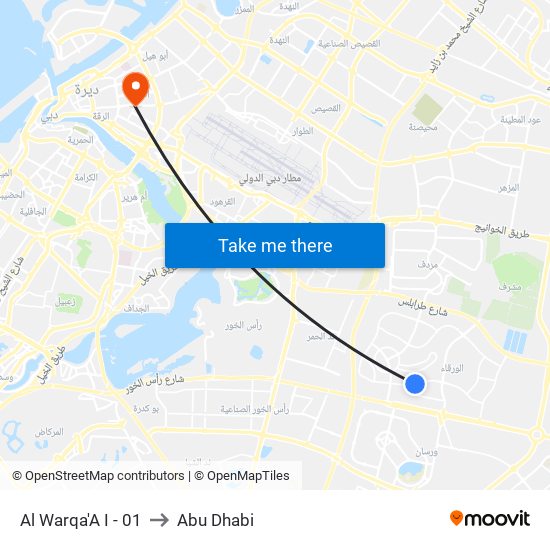 Al Warqa'A I - 01 to Abu Dhabi map