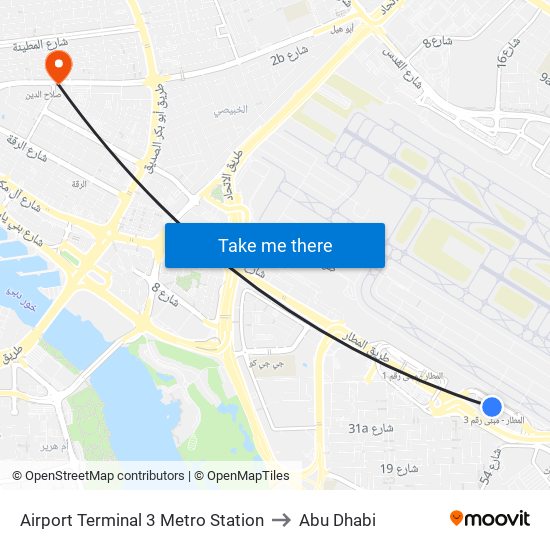 Airport Terminal 3 Metro Station to Abu Dhabi map