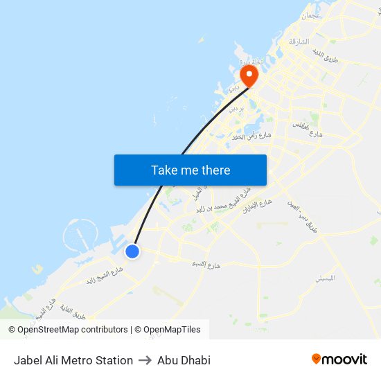 Jabel Ali Metro Station to Abu Dhabi map