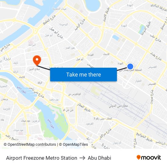 Airport Freezone Metro Station to Abu Dhabi map