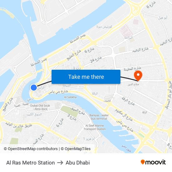 Al Ras Metro Station to Abu Dhabi map