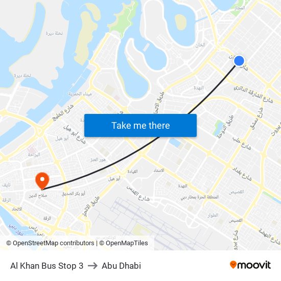 Al Khan Bus Stop 3 to Abu Dhabi map