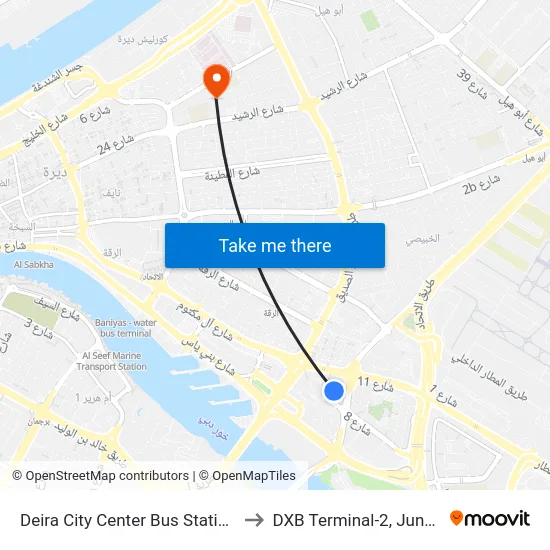 Deira City Center Bus Station - 02 to DXB Terminal-2, Junction. map