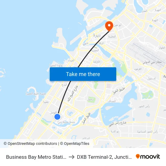 Business Bay Metro Station to DXB Terminal-2, Junction. map