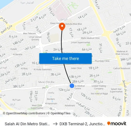 Salah Al Din Metro Station to DXB Terminal-2, Junction. map