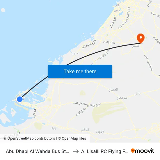 Abu Dhabi Al Wahda Bus Station to Al Lisaili RC Flying Field map