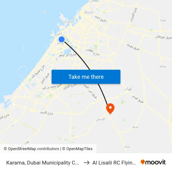 Karama, Dubai Municipality Center - 02 to Al Lisaili RC Flying Field map