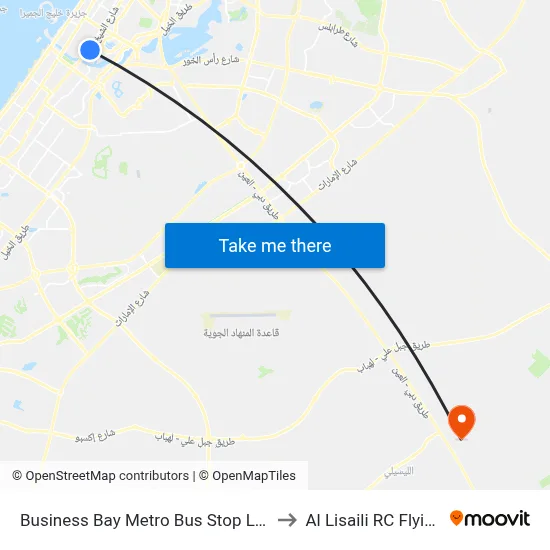 Business Bay Metro Bus Stop Landside - 01 to Al Lisaili RC Flying Field map
