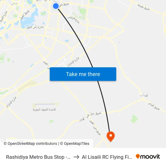 Rashidiya Metro Bus Stop - 08 to Al Lisaili RC Flying Field map