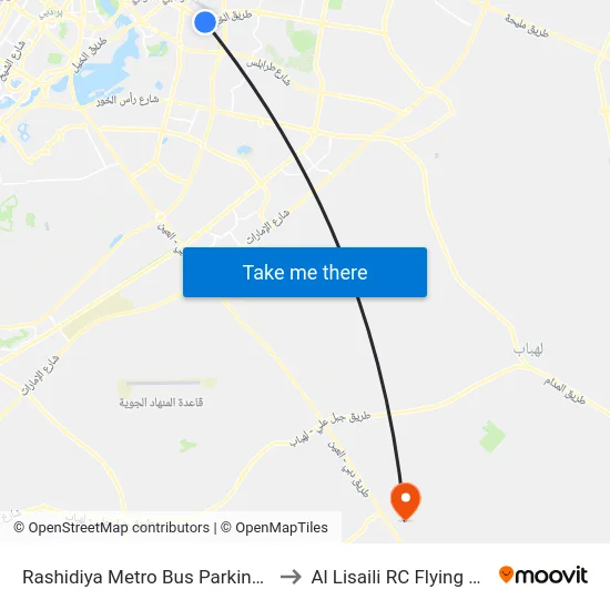 Rashidiya Metro Bus Parking - 01 to Al Lisaili RC Flying Field map
