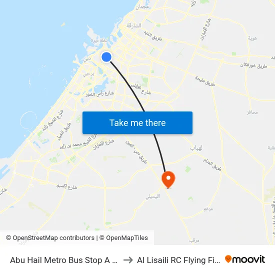 Abu Hail Metro Bus Stop A - 06 to Al Lisaili RC Flying Field map