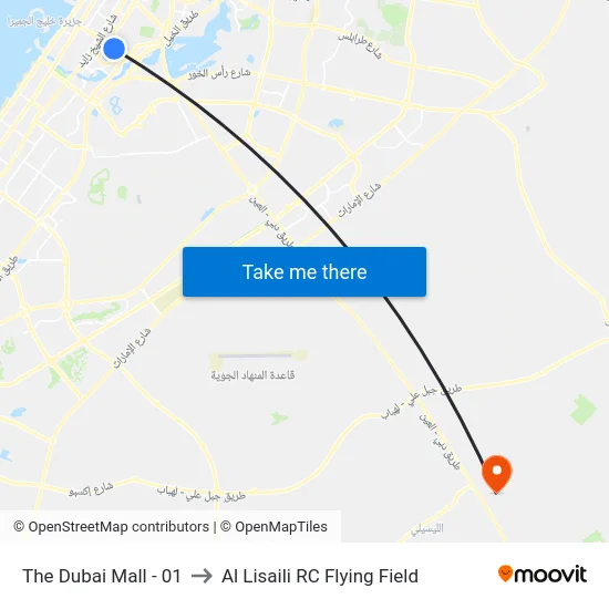 The Dubai Mall - 01 to Al Lisaili RC Flying Field map