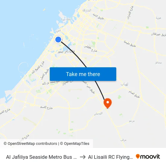 Al Jafiliya Seaside Metro Bus Stop - 1 to Al Lisaili RC Flying Field map
