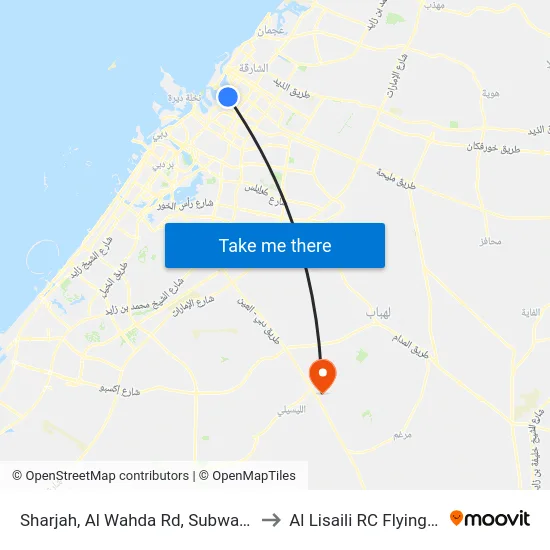 Sharjah, Al Wahda Rd, Subway 1 - 02 to Al Lisaili RC Flying Field map
