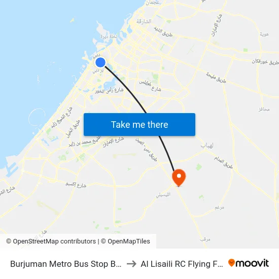 Burjuman Metro Bus Stop B - 02 to Al Lisaili RC Flying Field map
