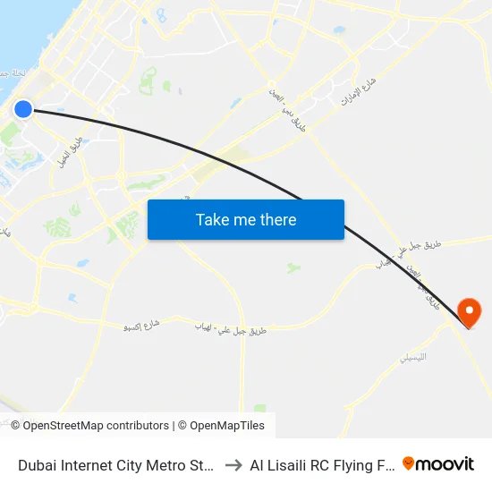 Dubai Internet City Metro Station to Al Lisaili RC Flying Field map