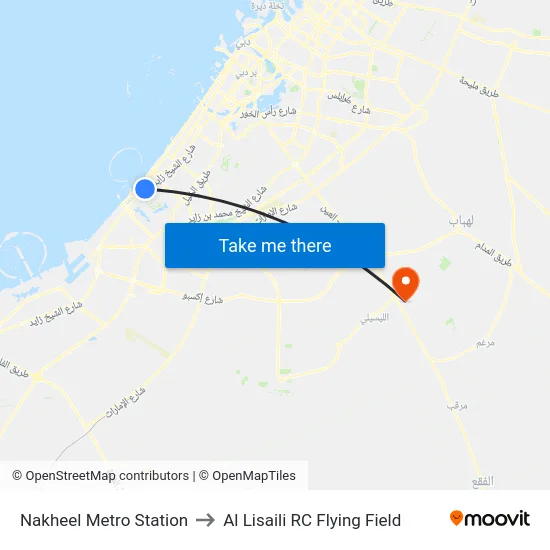 Nakheel Metro Station to Al Lisaili RC Flying Field map