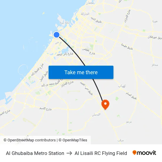 Al Ghubaiba Metro Station to Al Lisaili RC Flying Field map