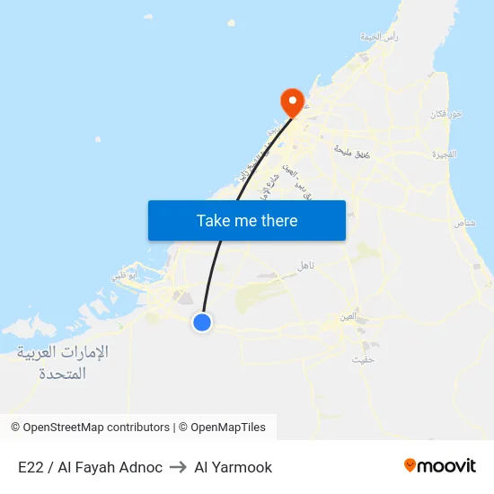 E22 / Al Fayah Adnoc to Al Yarmook map