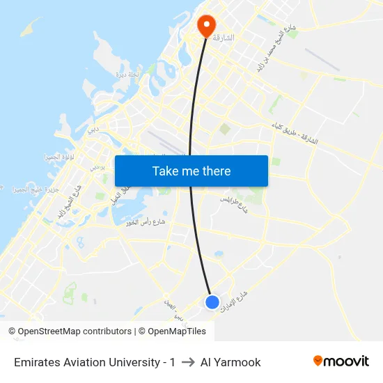 Emirates Aviation University - 1 to Al Yarmook map