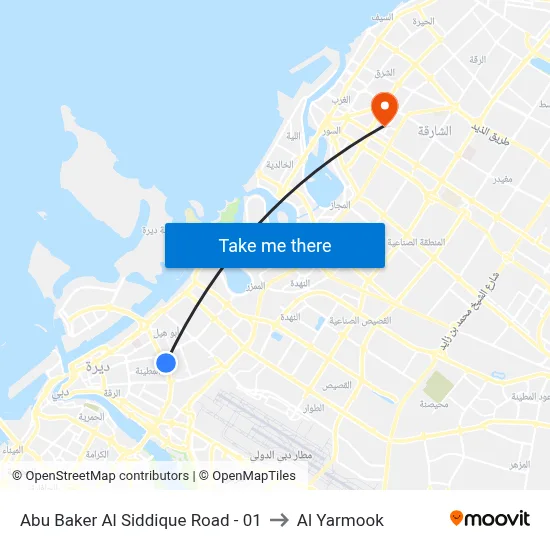 Abu Baker Al Siddique Road - 01 to Al Yarmook map
