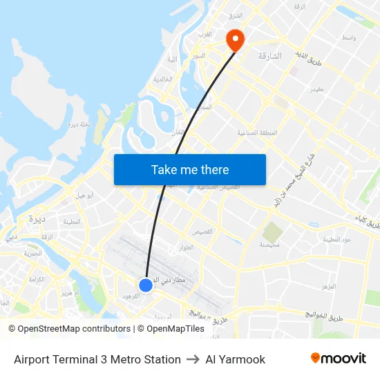 Airport Terminal 3 Metro Station to Al Yarmook map