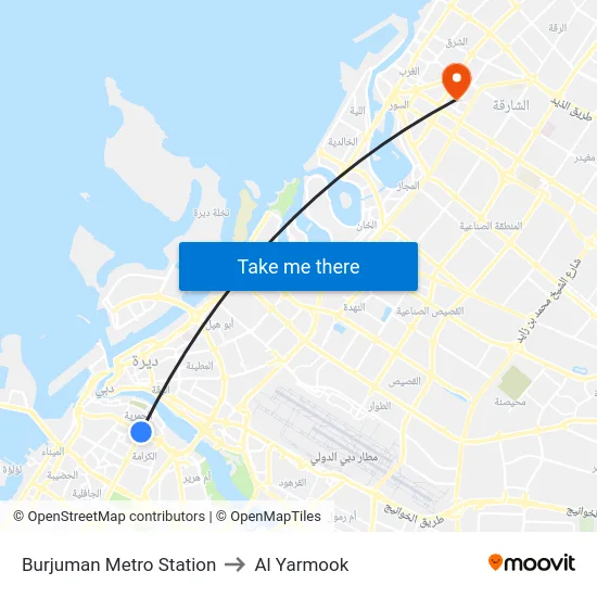 Burjuman Metro Station to Al Yarmook map