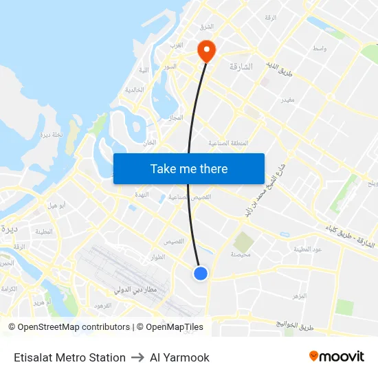 Etisalat Metro Station to Al Yarmook map