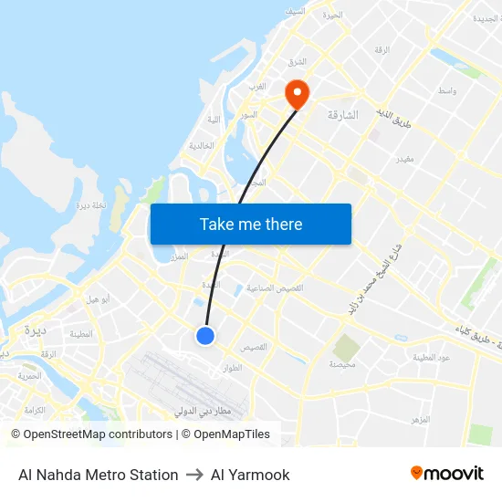 Al Nahda Metro Station to Al Yarmook map