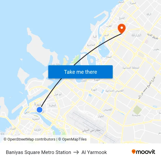 Baniyas Square Metro Station to Al Yarmook map