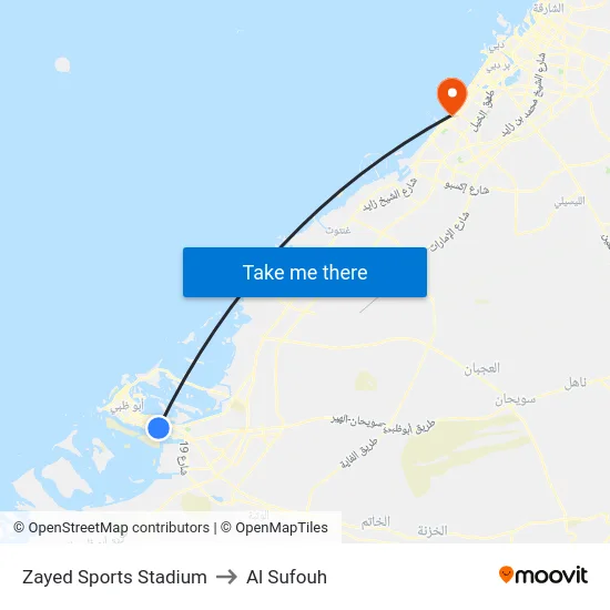 Zayed Sports Stadium to Al Sufouh map