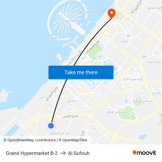 Grand Hypermarket B-2 to Al Sufouh map
